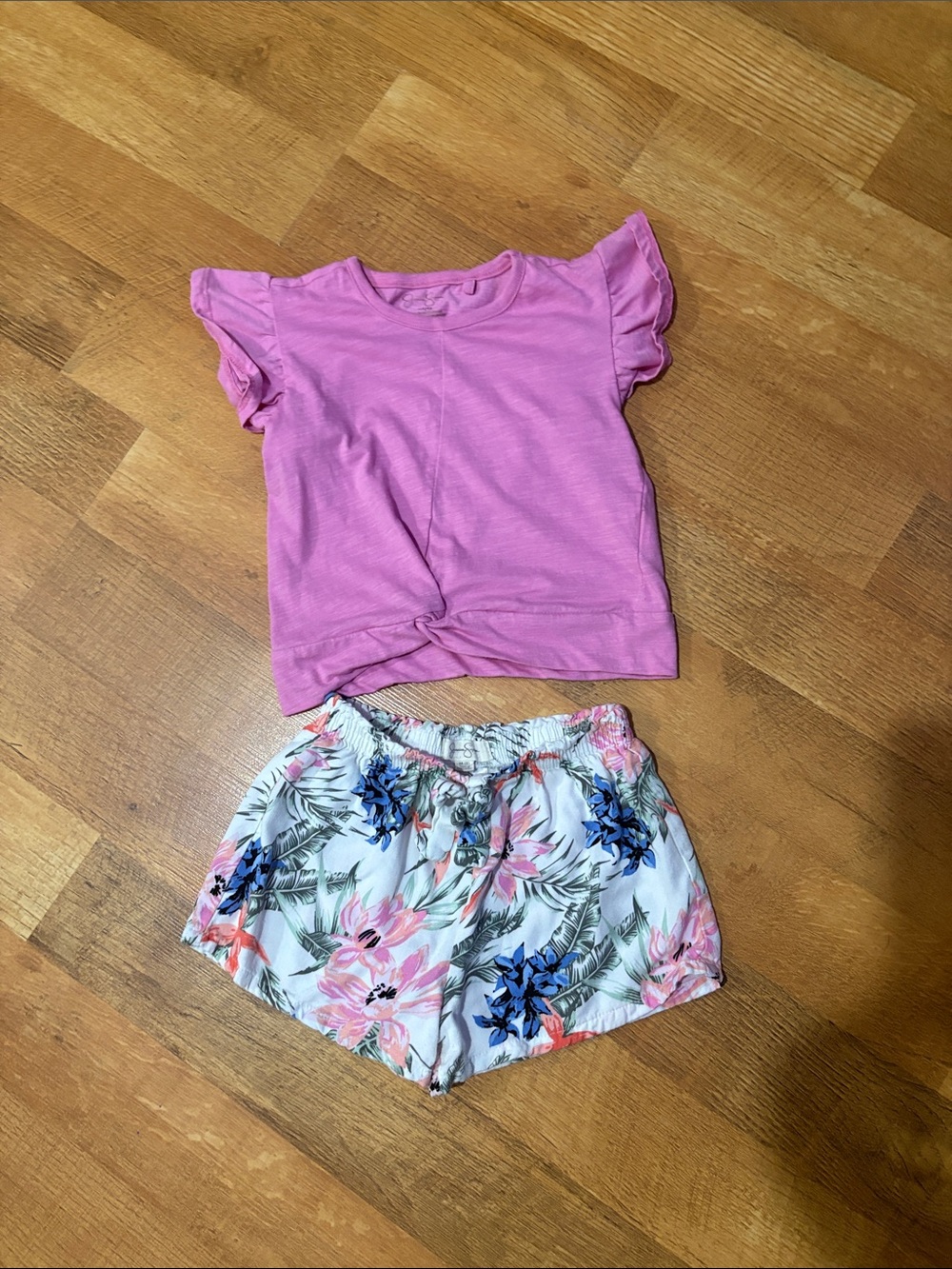 Jessica Simpson Pink Flutter Sleeve Top with Floral Shorts Pajama Set